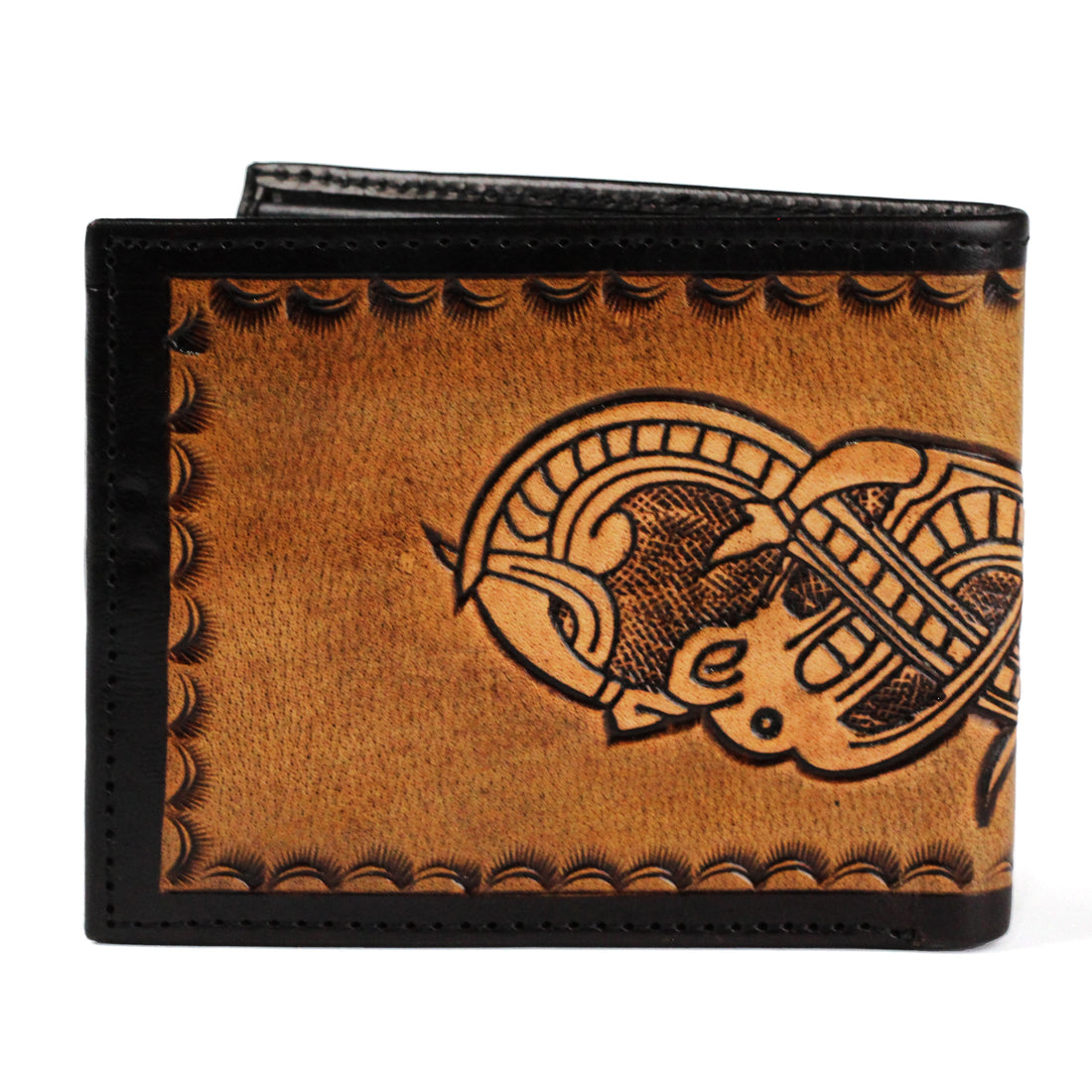 Hemener Men Brown Carved Genuine Leather Wallet