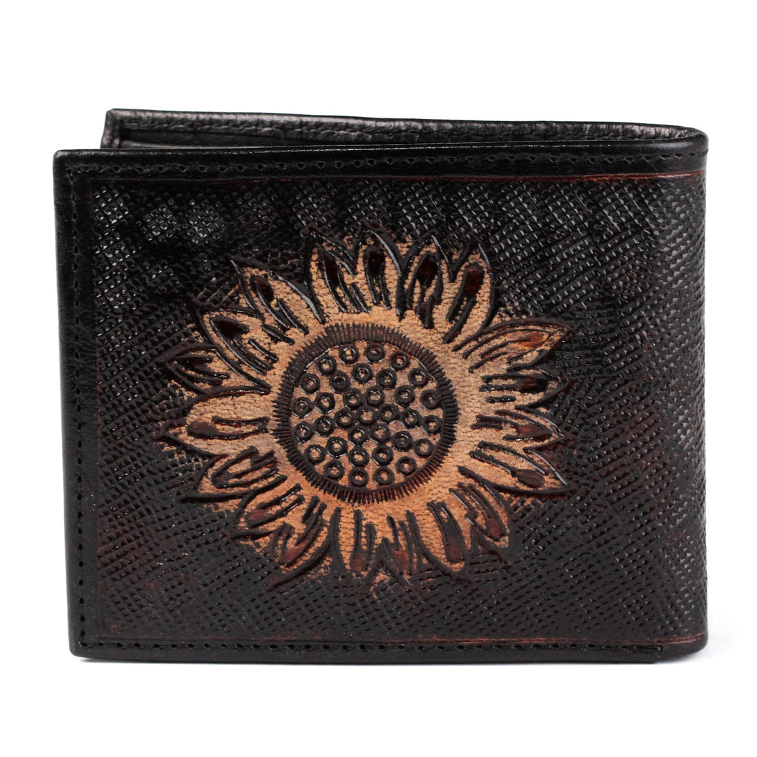 Hemener Men Dark Brown Carved Genuine Leather Wallet