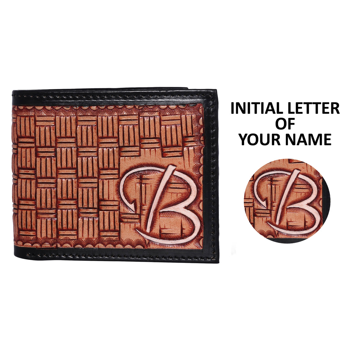 Hemener Men Brown Carved Genuine Leather Wallet