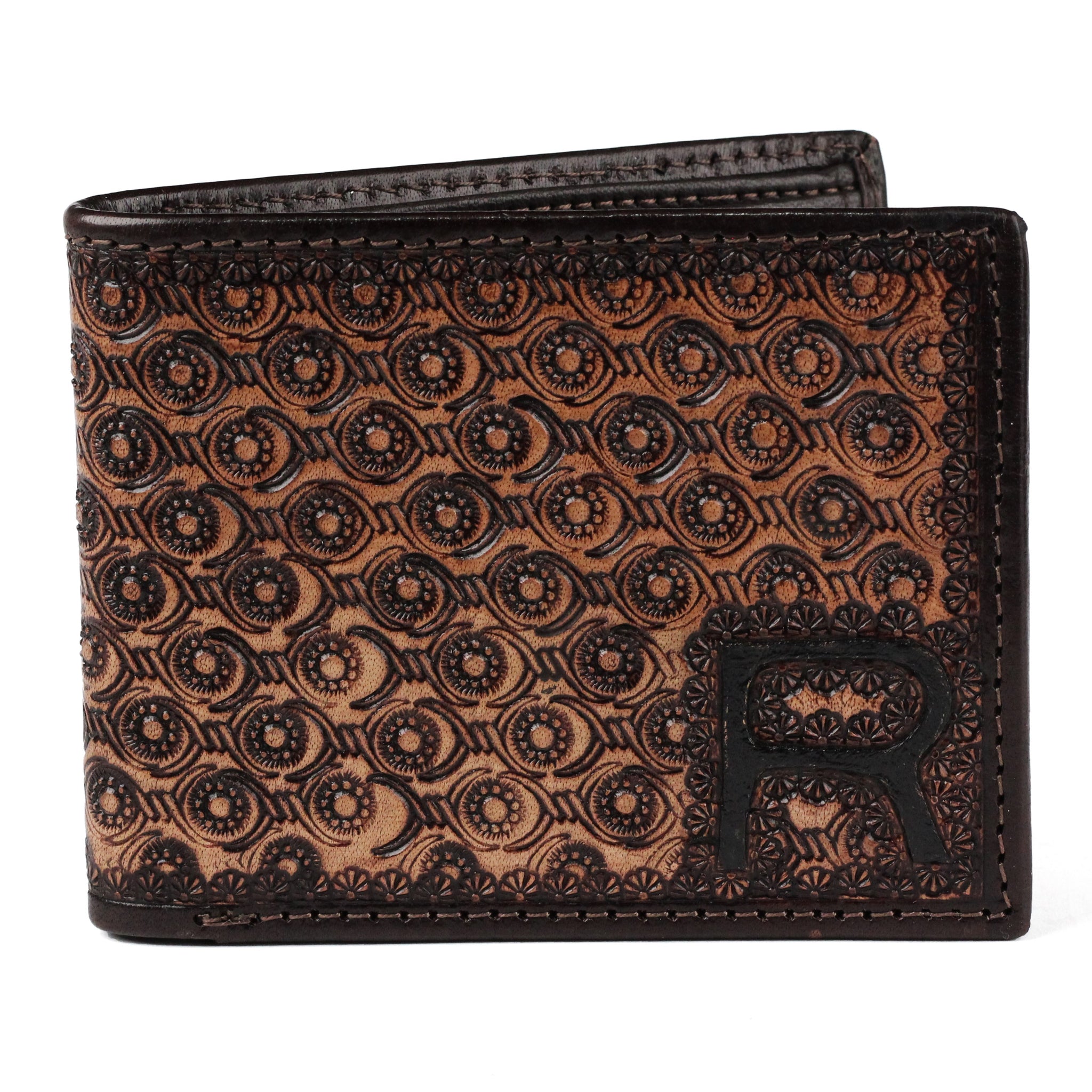 Hemener Men Brown Carved Genuine Leather Wallet