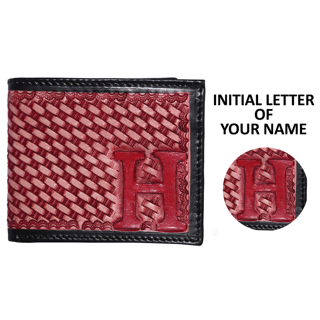 Hemener Men Red Carved Genuine Leather Wallet