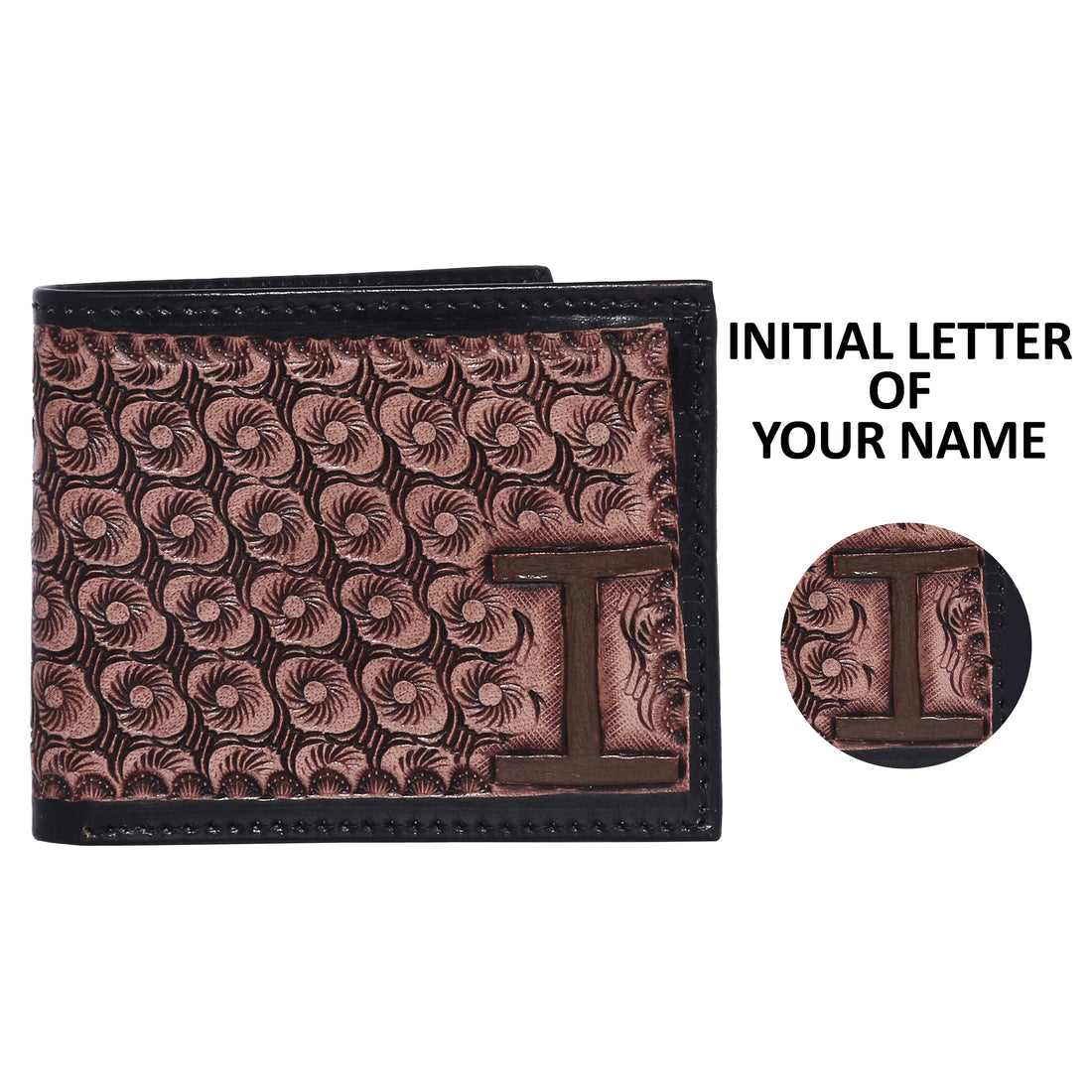 Hemener Men Dark Brown Carved Genuine Leather Wallet