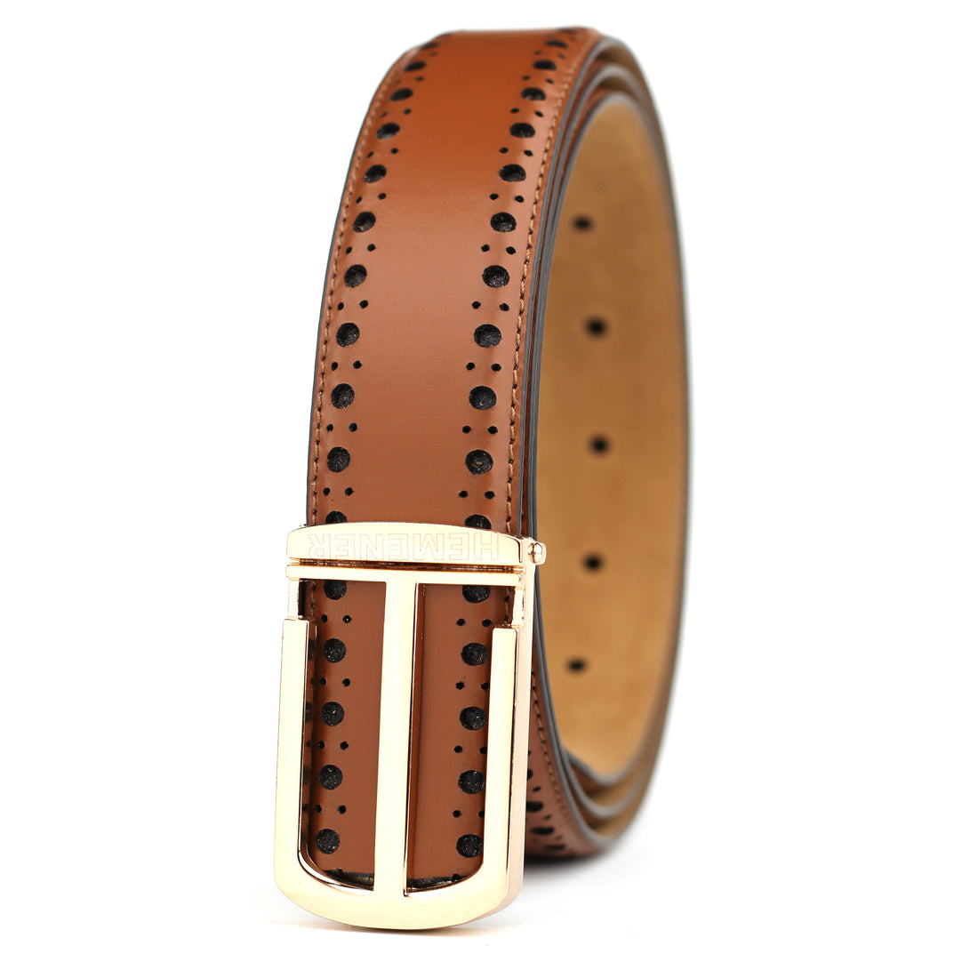 Hemener Men Pin Hole   Buckle TAN Leather Belt