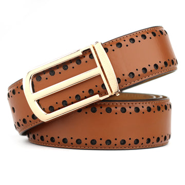 Hemener Men Pin Hole   Buckle TAN Leather Belt