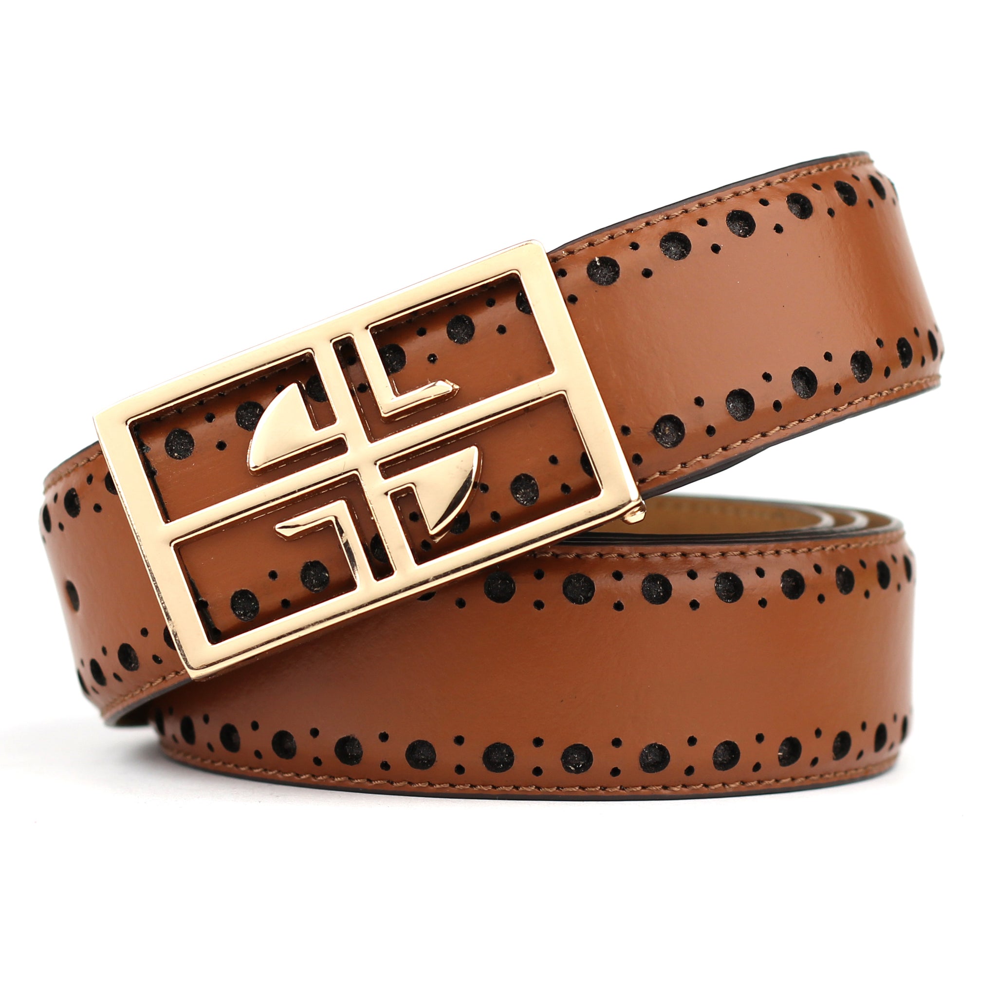 Hemener Men Pin Hole   Buckle TAN Leather Belt