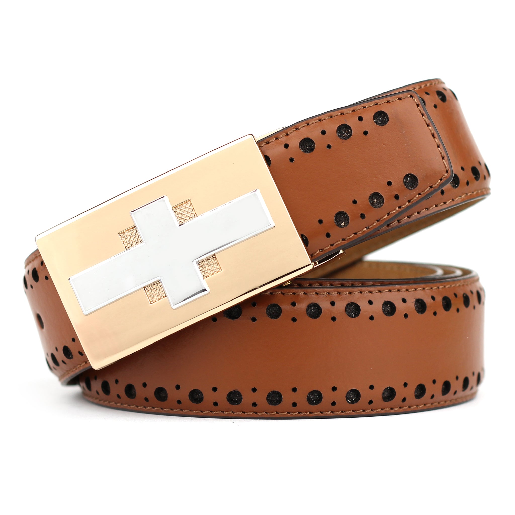 Hemener Men Pin Hole   Buckle TAN Leather Belt