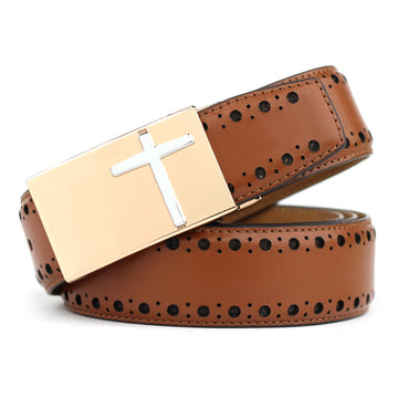 Hemener Men Pin Hole   Buckle TAN Leather Belt