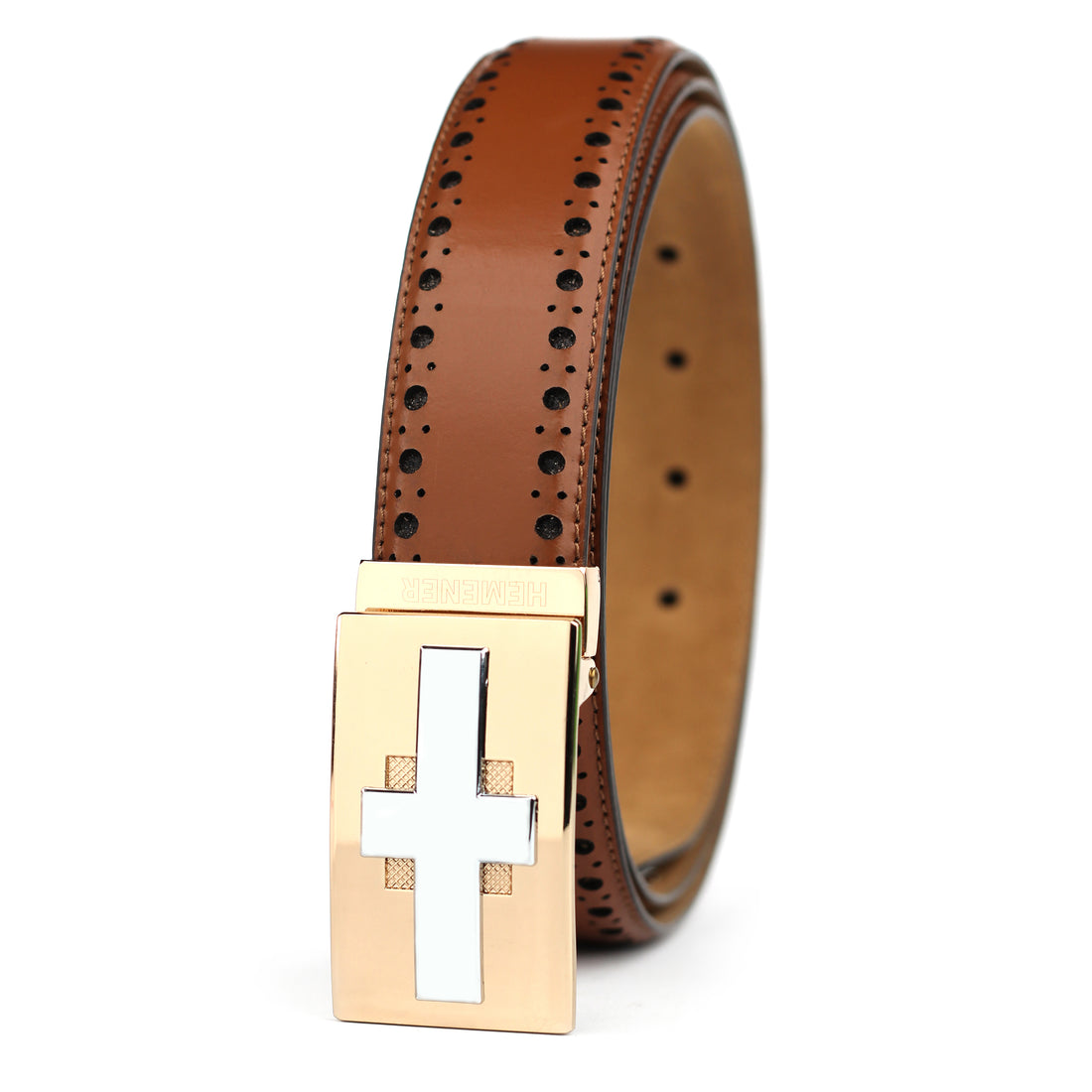 Hemener Men Pin Hole   Buckle TAN Leather Belt