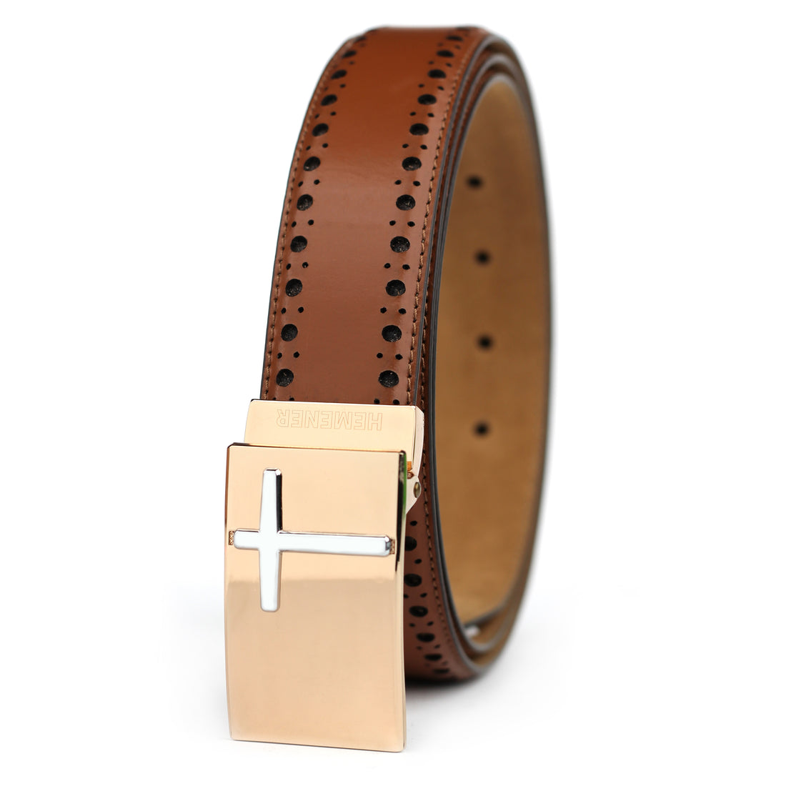 Hemener Men Pin Hole   Buckle TAN Leather Belt