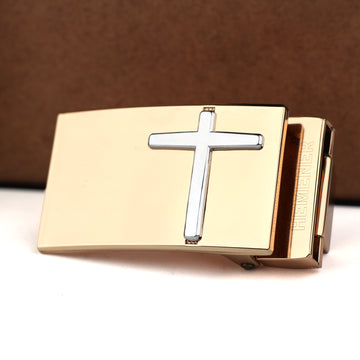 Hemener Men Metal Pin Hole Golden Glossy Buckle