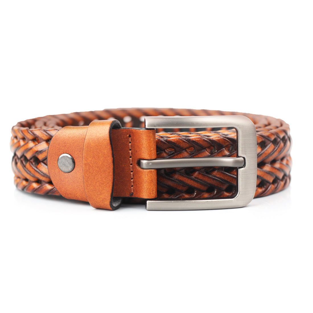 Hemener Men Brown Braided Genuine Leather Belt