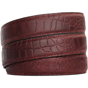 Hemener Men Autogrip Cherry Brown Croc Pattern Genuine Leather Strap