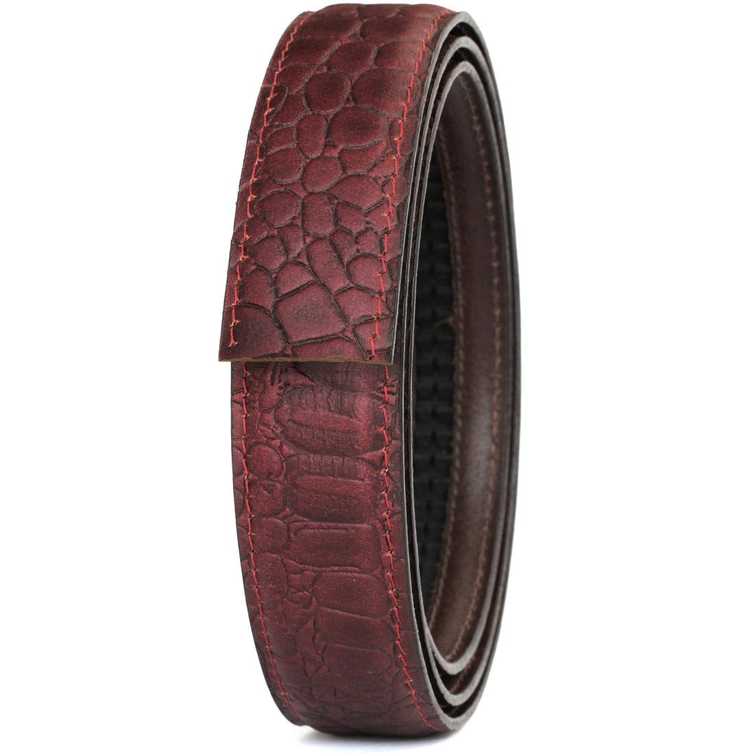 Hemener Men Autogrip Cherry Brown Croc Pattern Genuine Leather Strap