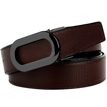 Hemener Men Alloy Glossy Finish Buckle Reversible Leather Belt