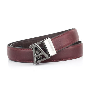 Hemener Men A  Letter Metal Auto Grip Buckle Cherry Brown Genuine Leather Belt