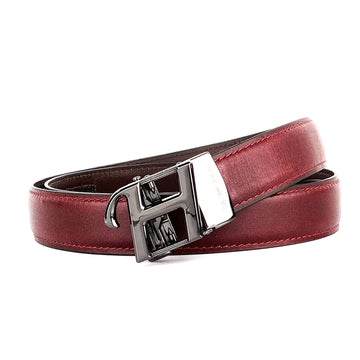 Hemener Men H Letter Metal Auto Grip Buckle Cherry Brown Genuine Leather Belt