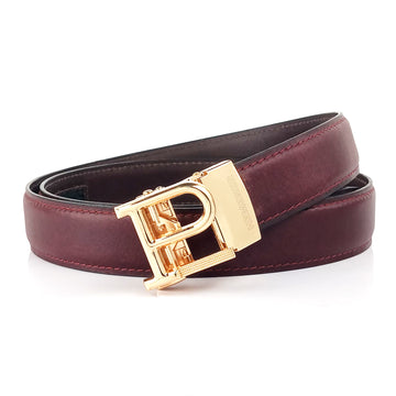 Hemener Men P  Letter Metal Auto Grip Buckle Cherry Brown Genuine Leather Belt