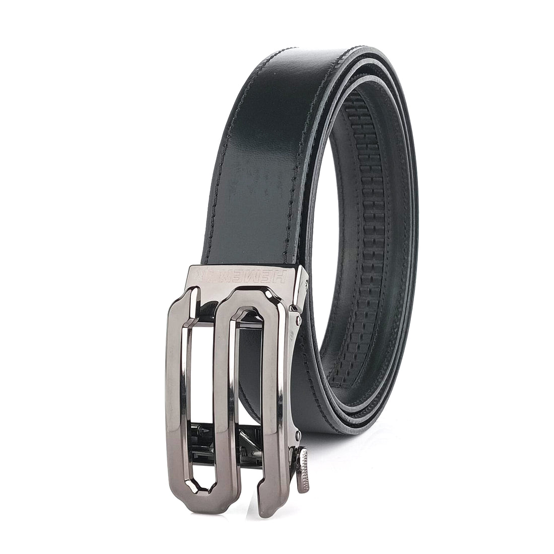 Hemener Men S Letter Metal Buckle Black Genuine Leather Belt