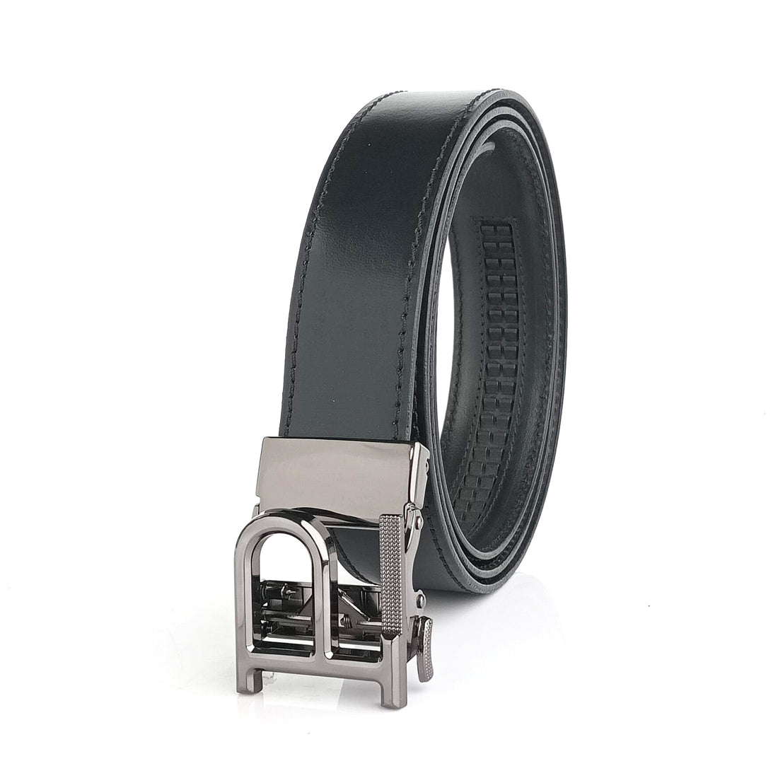 Hemener Men P Letter Metal Buckle Black Genuine Leather Belt