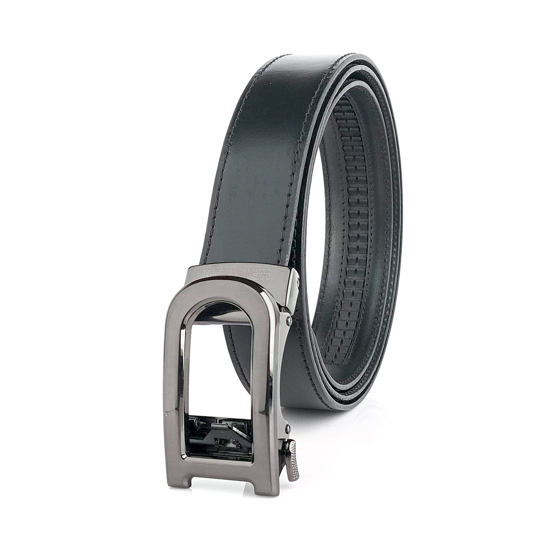 Hemener Men D Letter Metal Buckle Black Genuine Leather Belt