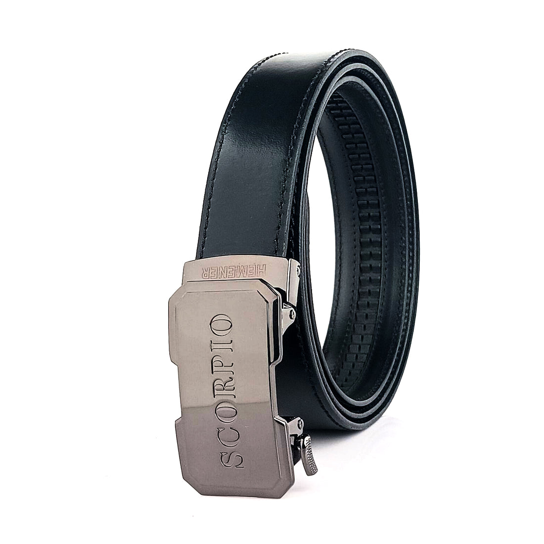 Hemener Men Scorpio  Buckle Black Genuine  Leather Belt