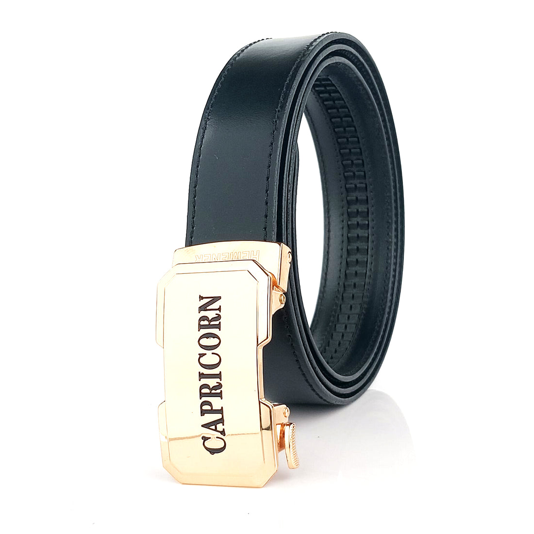 Hemener Men Capricorn Zodiac Buckle Black Genuine  Leather Belt