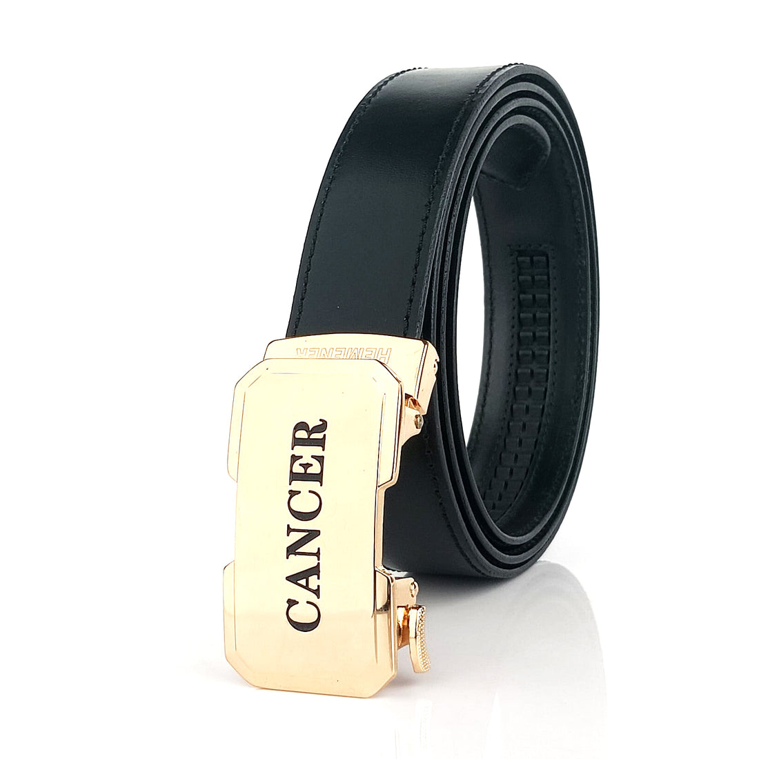 Hemener Men Cancer Zodiac Buckle Black Genuine  Leather Belt