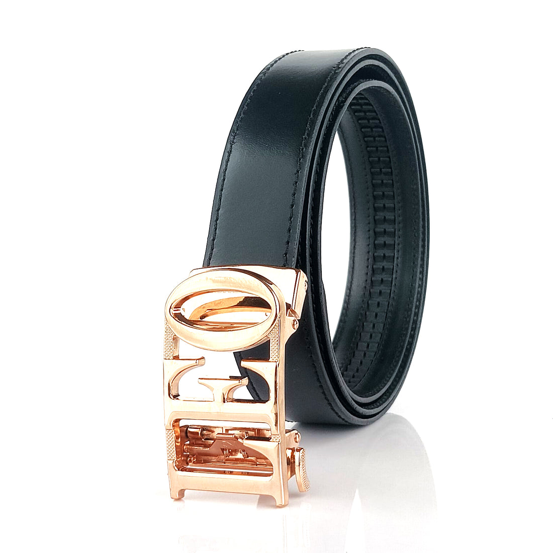 Hemener Men Leo Zodiac Buckle Black Genuine  Leather Belt