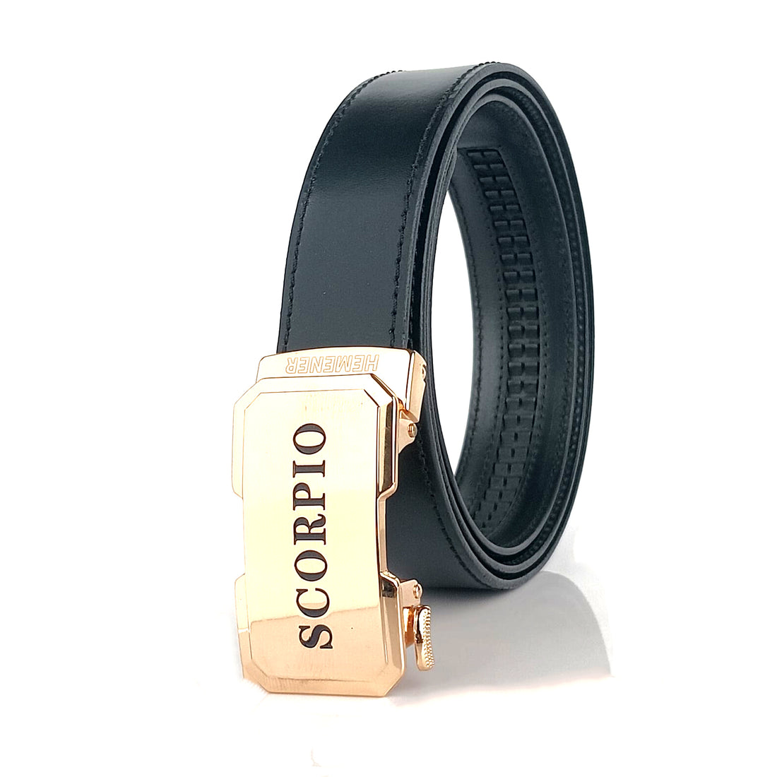 Hemener Men Scorpio Zodiac Buckle Black Genuine  Leather Belt