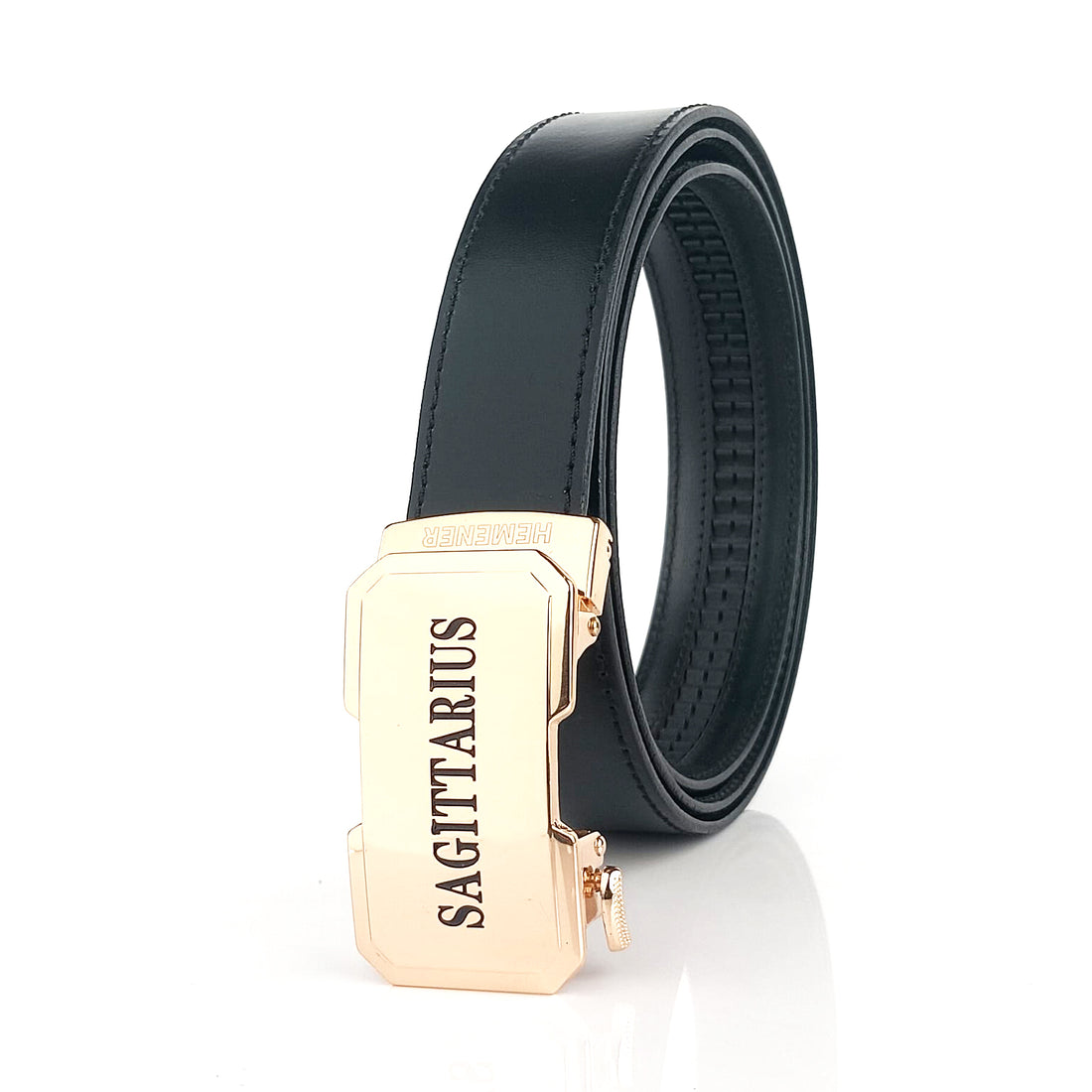 Hemener Men Sagittarius Zodiac Buckle Black Genuine  Leather Belt