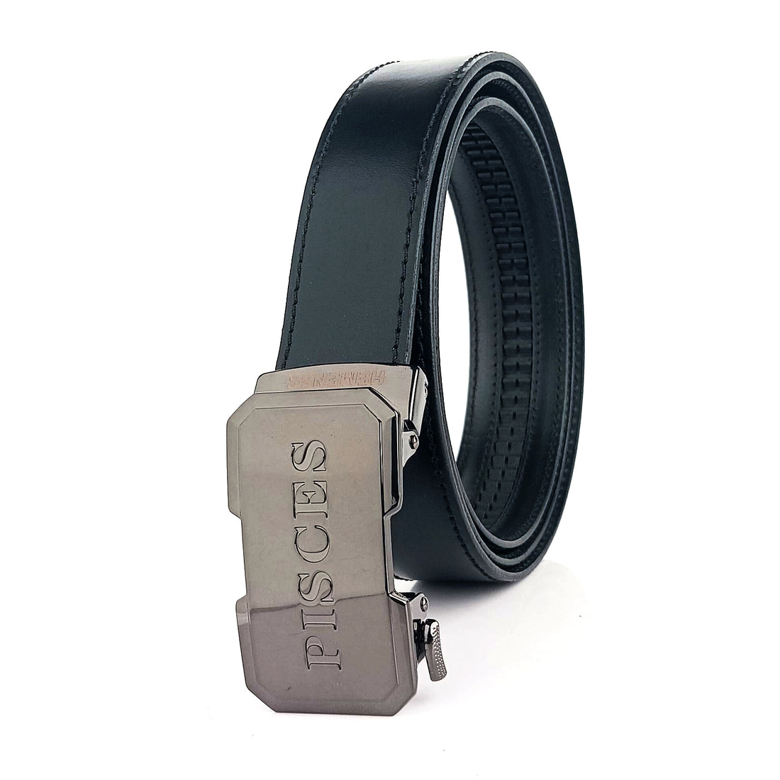 Hemener Men Pisces   Buckle Black Genuine  Leather Belt