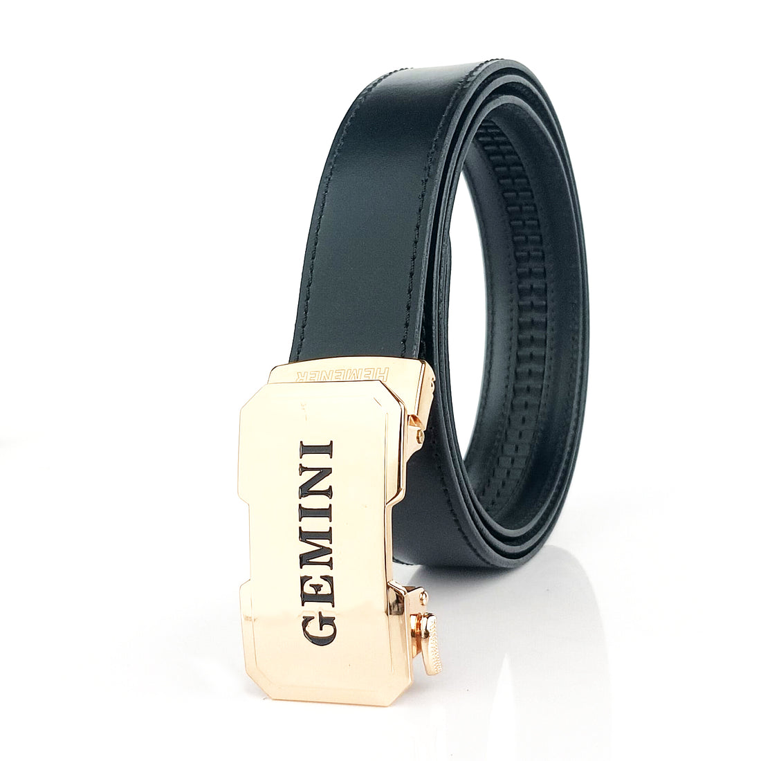 Hemener Men Gemini Zodiac Buckle Black Genuine  Leather Belt