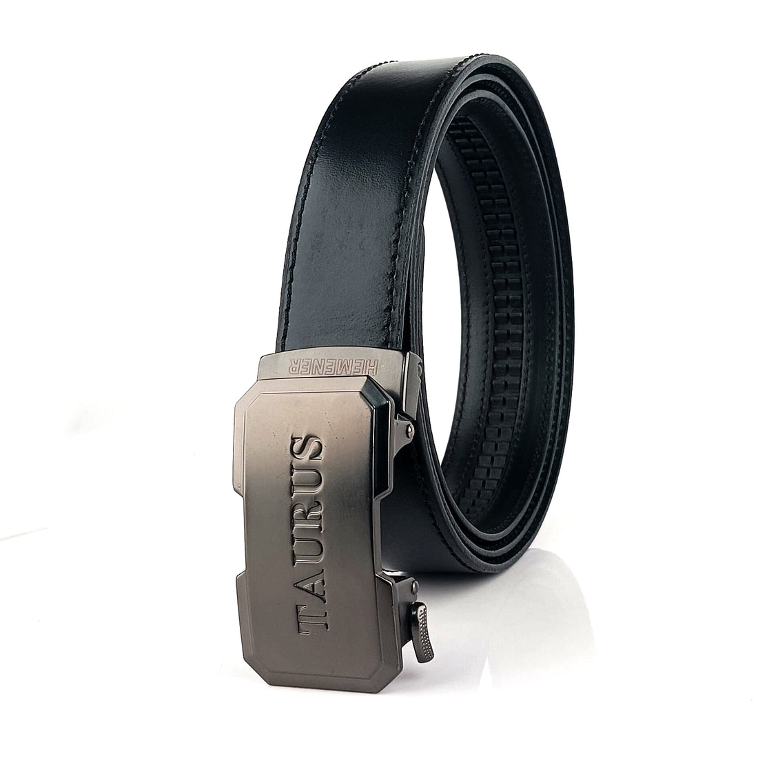 Hemener Men Taurus Buckle Black Genuine  Leather Belt