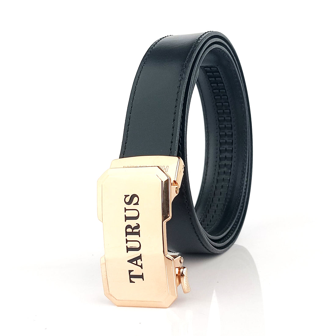 Hemener Men Taurus  Zodiac Buckle Black Genuine  Leather Belt