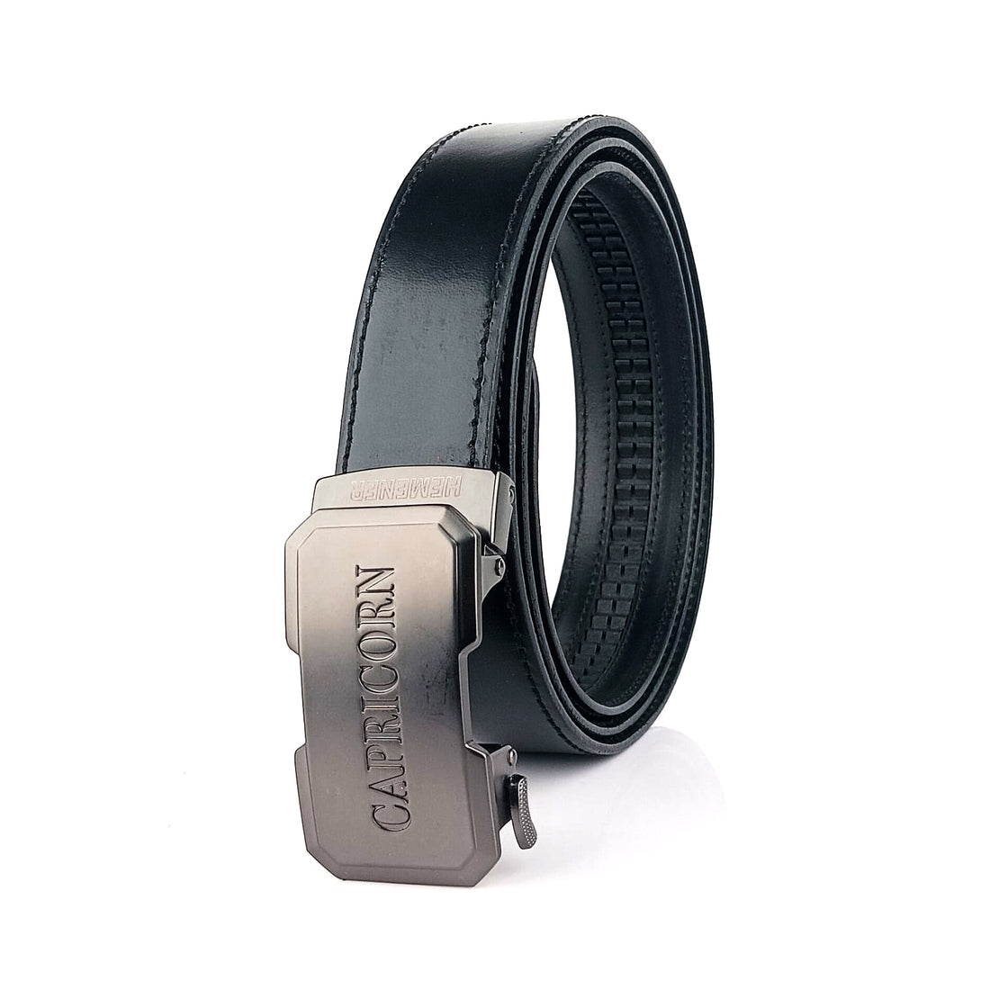 Hemener Men Capricorn Zodiac Buckle Black Genuine  Leather Belt