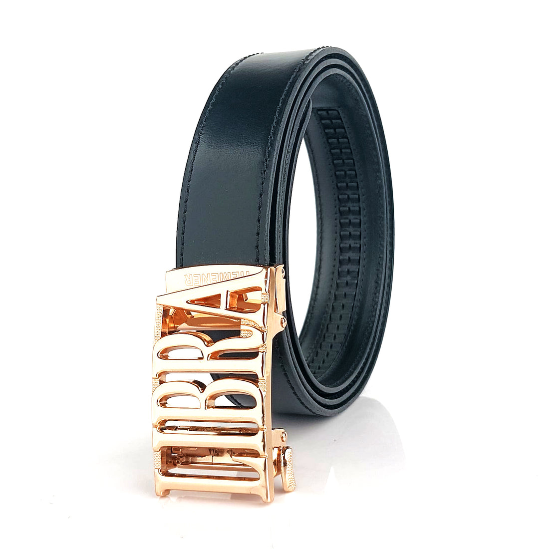 Hemener Men Libra Zodiac Buckle Black Genuine  Leather Belt