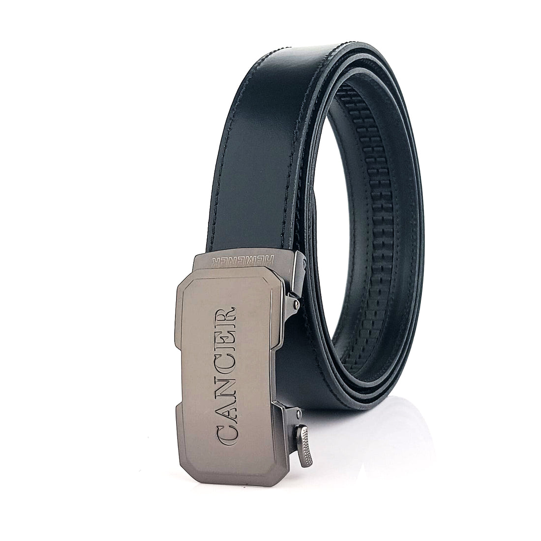 Hemener Men Cancer Zodiac Buckle Black Genuine  Leather Belt