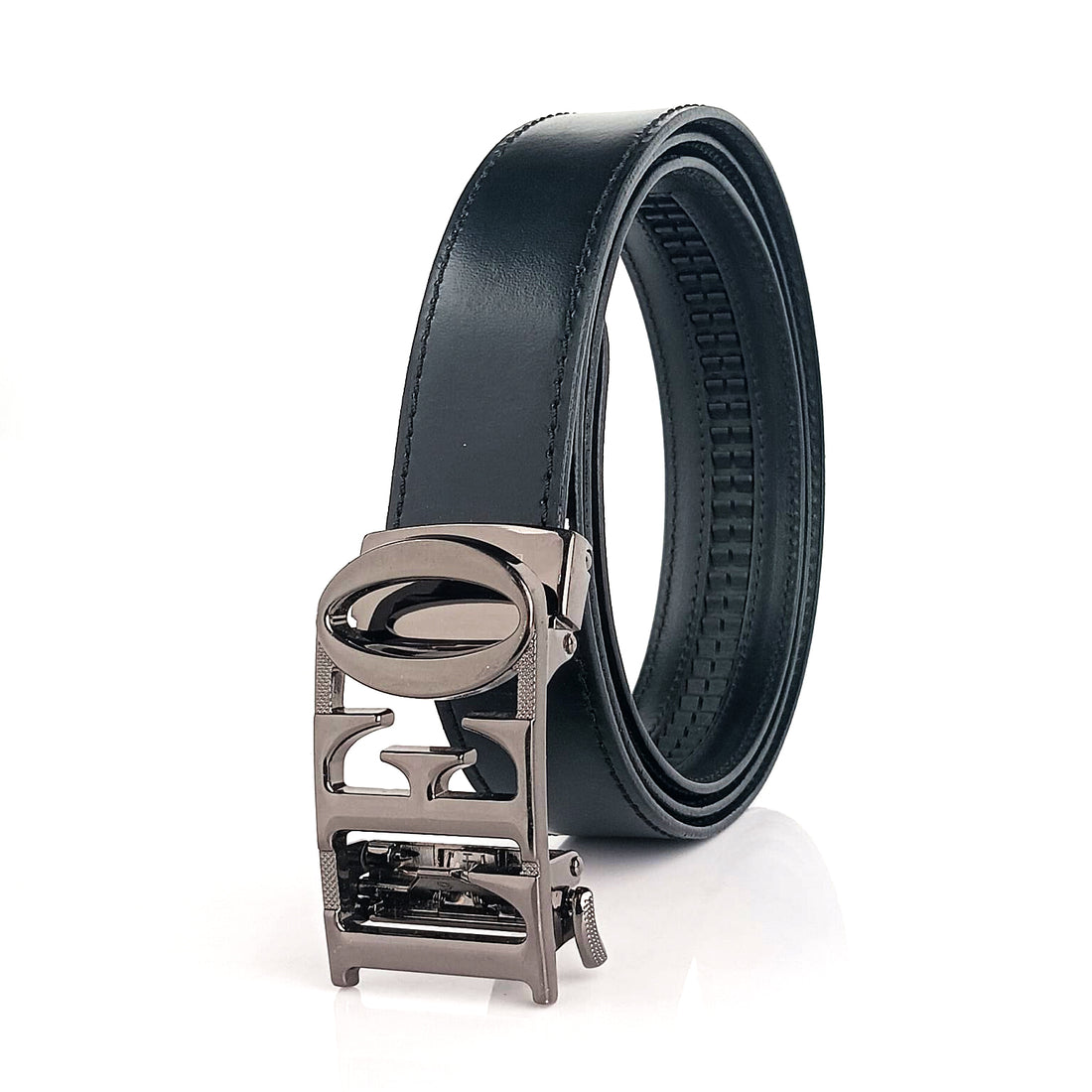 Hemener Men Leo  Buckle Black Genuine  Leather Belt