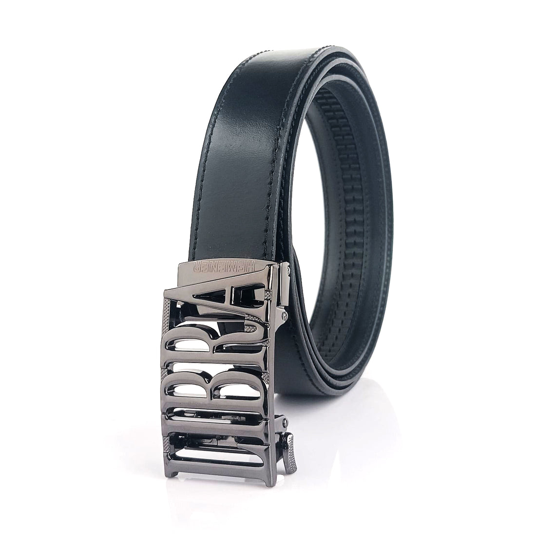 Hemener Men Libra  Buckle Black Genuine  Leather Belt