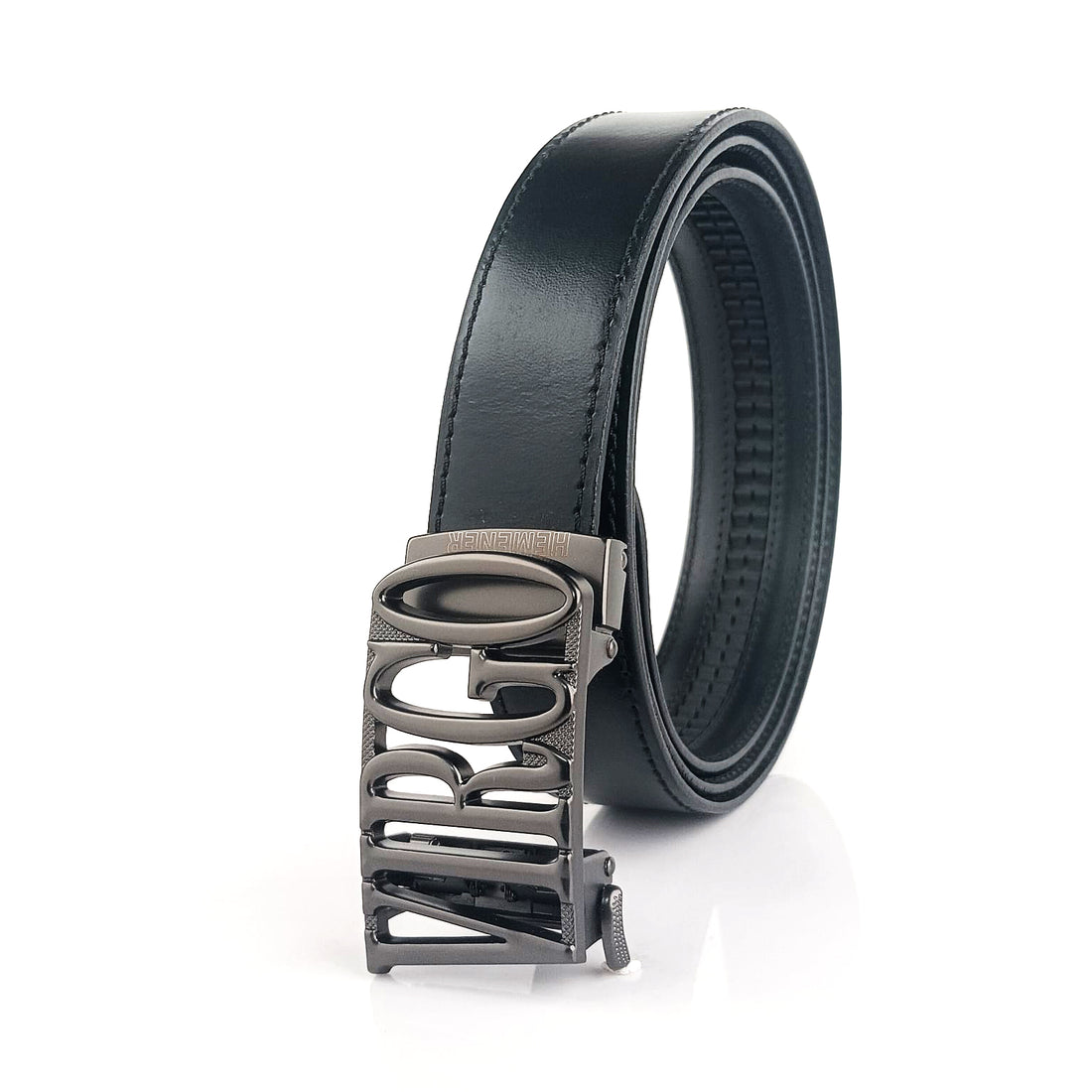 Hemener Men Virgo  Buckle Black Genuine  Leather Belt