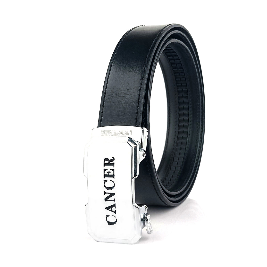 Hemener Men Cancer  Zodiac Buckle Black Genuine  Leather Belt