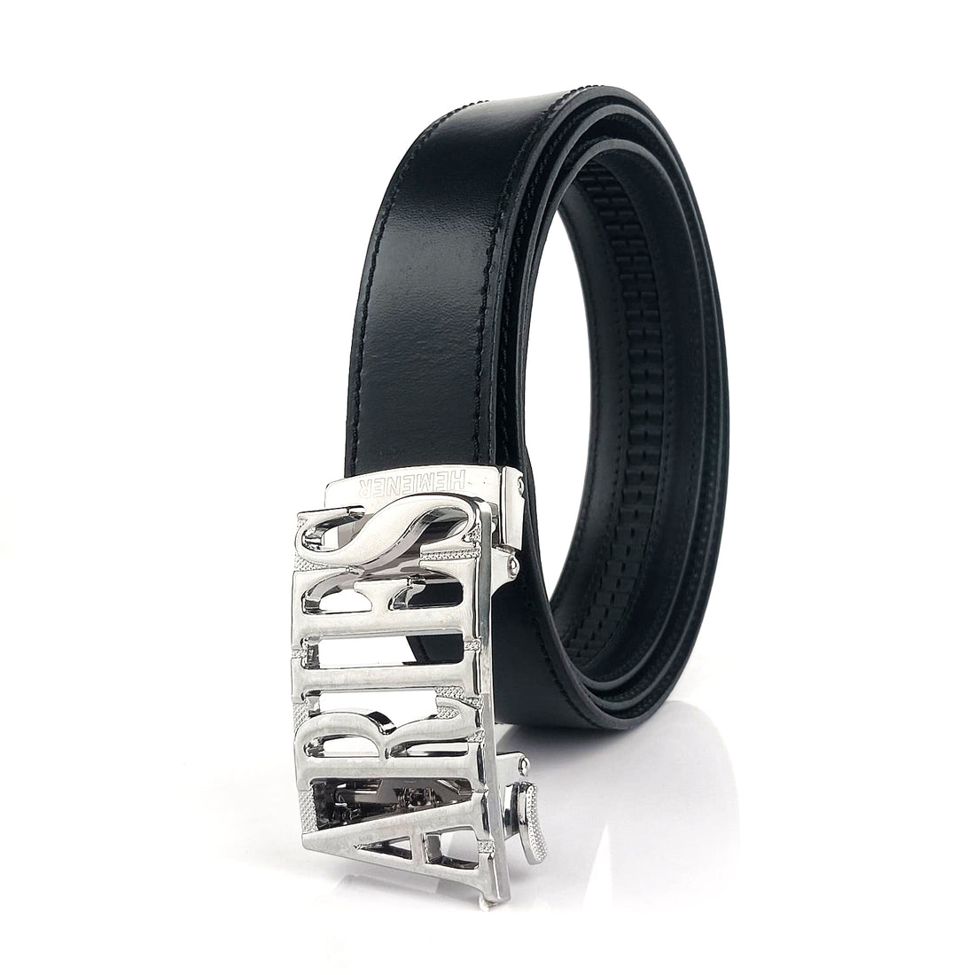 Hemener Men  Aries Buckle Black Genuine  Leather Belt