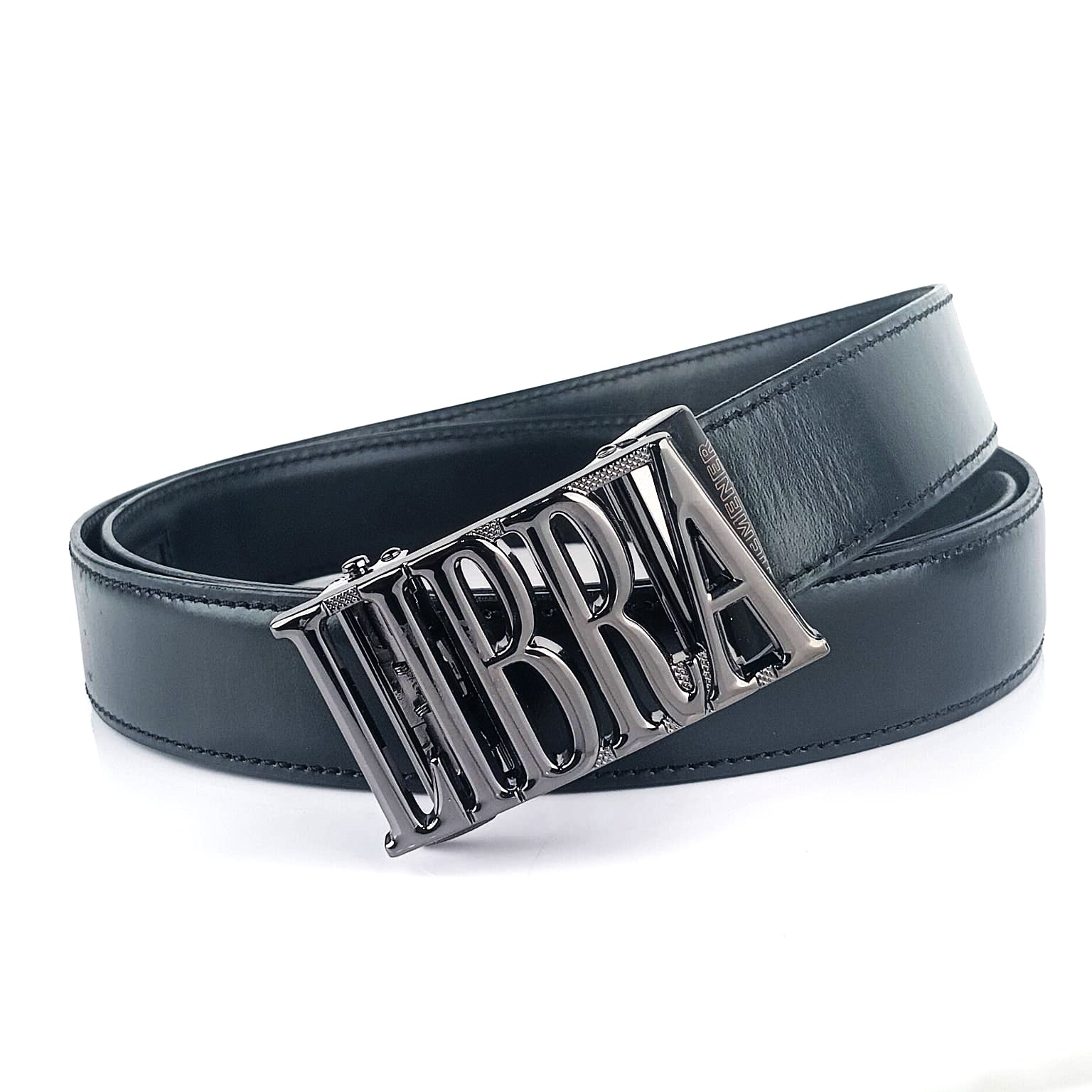 Hemener Men Libra  Buckle Black Genuine  Leather Belt