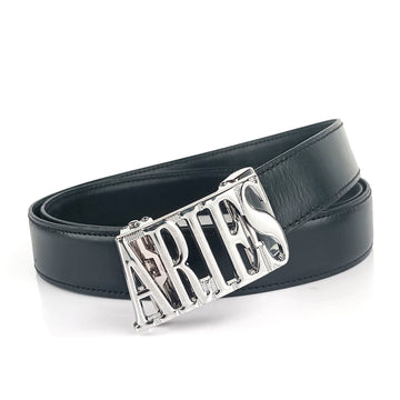 Hemener Men  Aries Buckle Black Genuine  Leather Belt