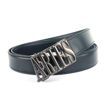 Hemener Men Aries Zodiac Buckle Black Genuine  Leather Belt