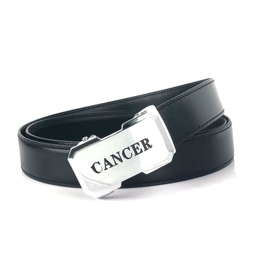 Hemener Men Cancer  Zodiac Buckle Black Genuine  Leather Belt