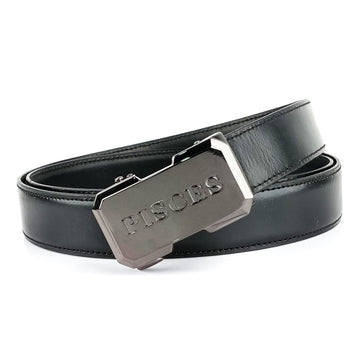 Hemener Men Pisces   Buckle Black Genuine  Leather Belt