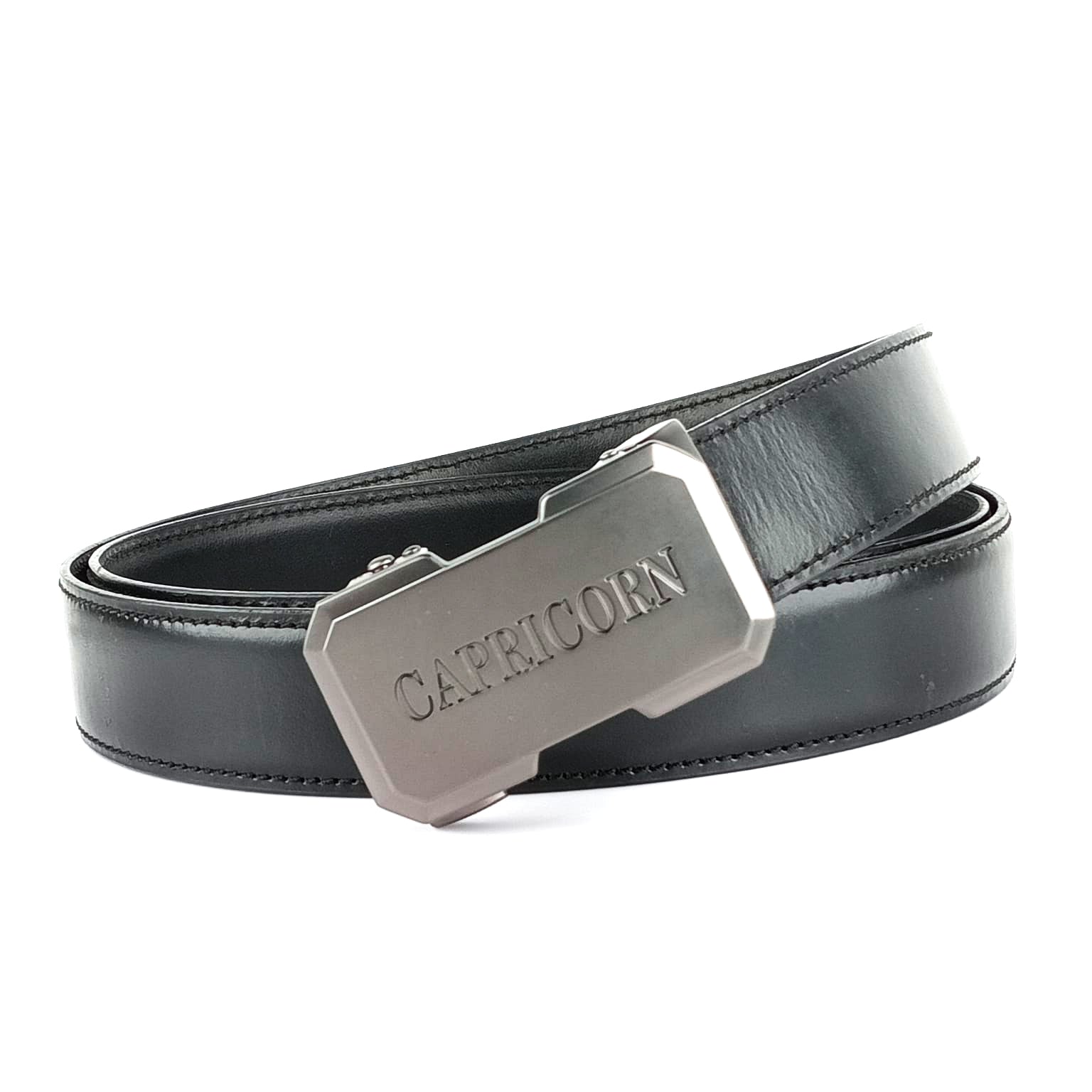 Hemener Men Capricorn Zodiac Buckle Black Genuine  Leather Belt