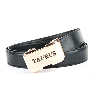 Hemener Men Taurus  Zodiac Buckle Black Genuine  Leather Belt