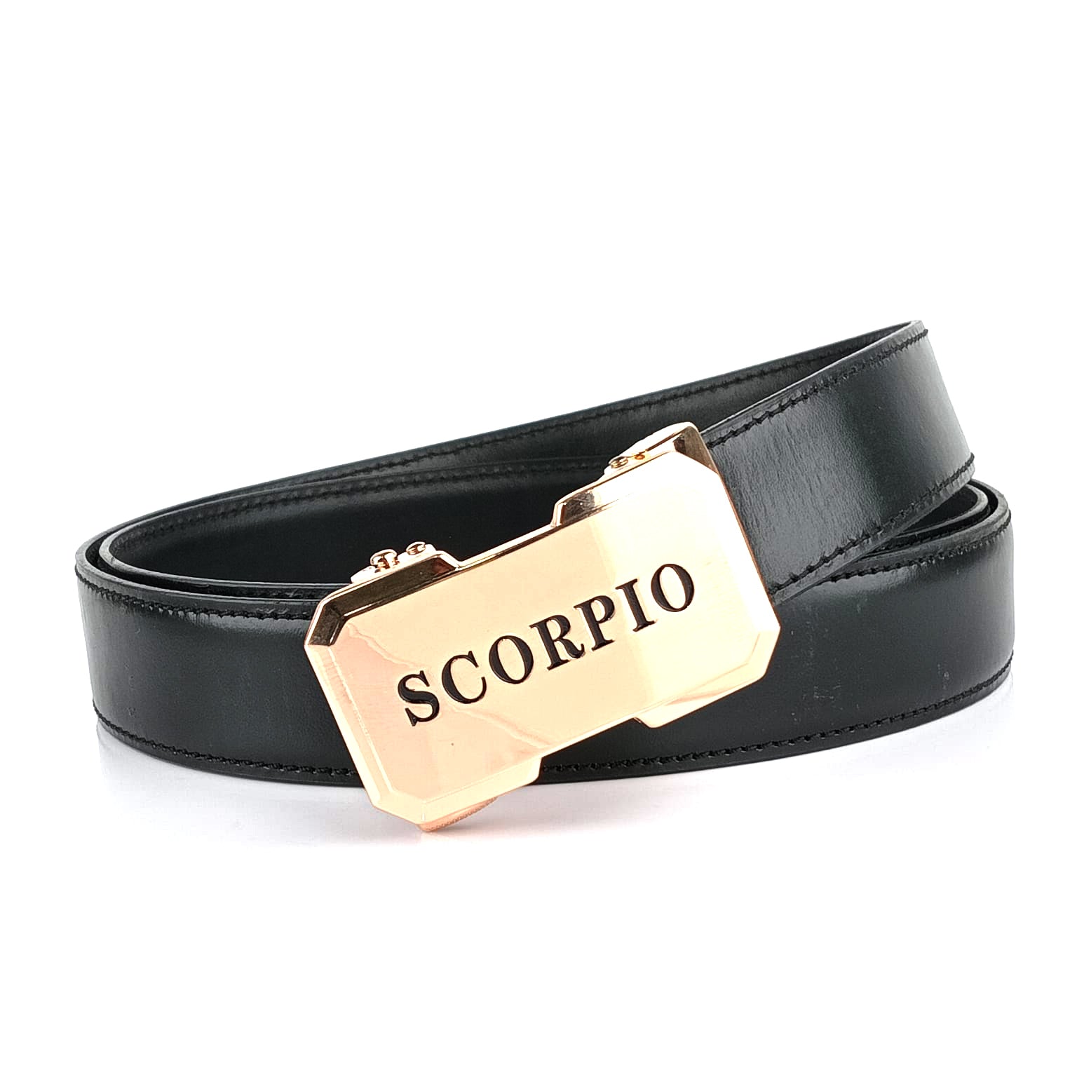 Hemener Men Scorpio Zodiac Buckle Black Genuine  Leather Belt